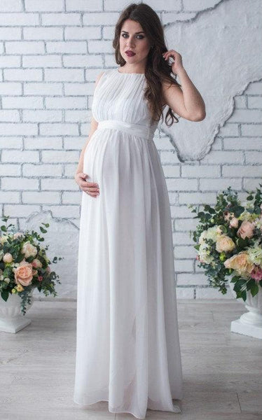 Bateau Sleeveless Chiffon Empire maternity Dress With Ruching