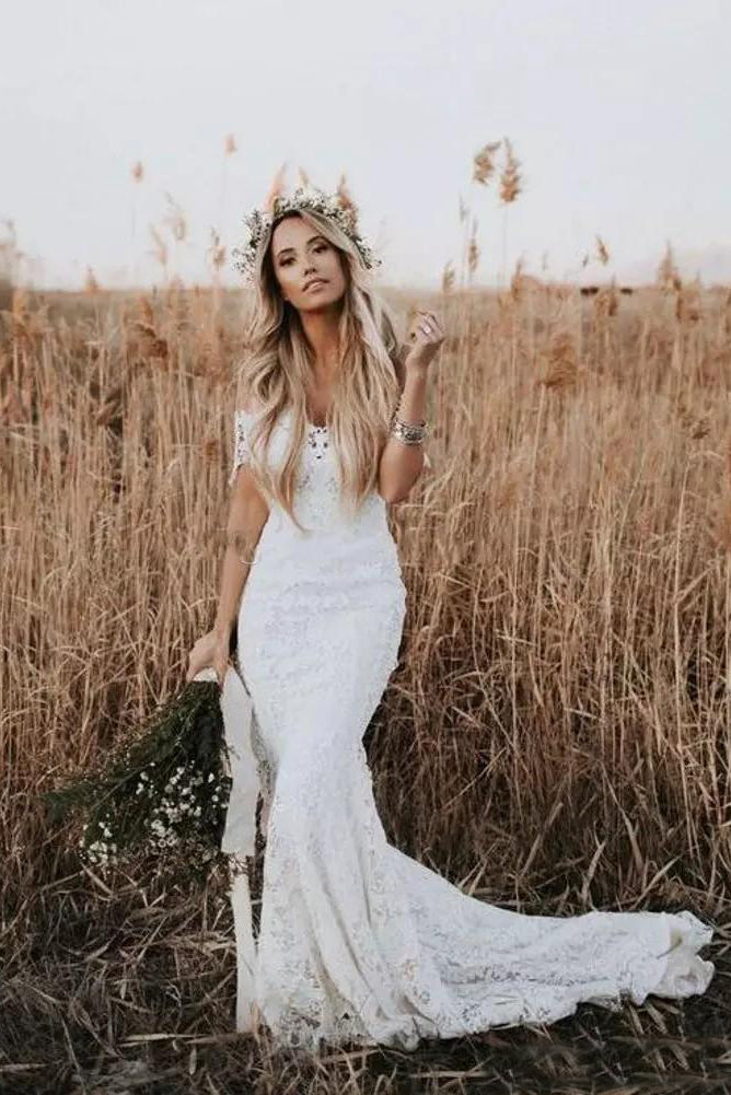 Bohemian Country Style Lace Off-the-shoulder Short Sleeve Wedding Dress Bohemian Country Style Lace Off-the-shoulder Short Sleeve Wedding Dress