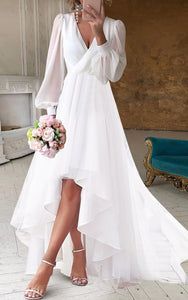 A-Line V-neck Chiffon Wedding Dress Simple Casual Sexy Adorable Beach β DorrisDress
