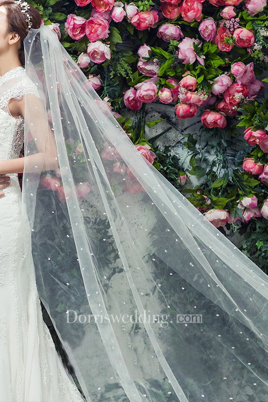 Bridal Veil With Pearl Super Fairy Travel Wedding Veil Headdress Super Long Soft Yarn