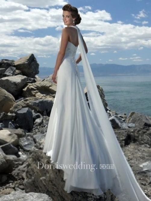 Empire Waist Spaghetti Straps Brush Train Chiffon Beach Wedding Dress-708722 Empire Waist Spaghetti Straps Brush Train Chiffon Beach Wedding Dress-708722