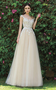 Ethereal Lace and Tulle A-line Scalloped Sleeveless Wedding Gown