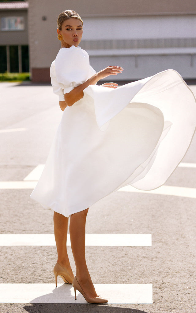 Elegant Bateau A Line Satin Knee-length Wedding Dress-716097 DorrisDress Elegant Bateau A Line Satin Knee-length Wedding Dress-716097 DorrisDress