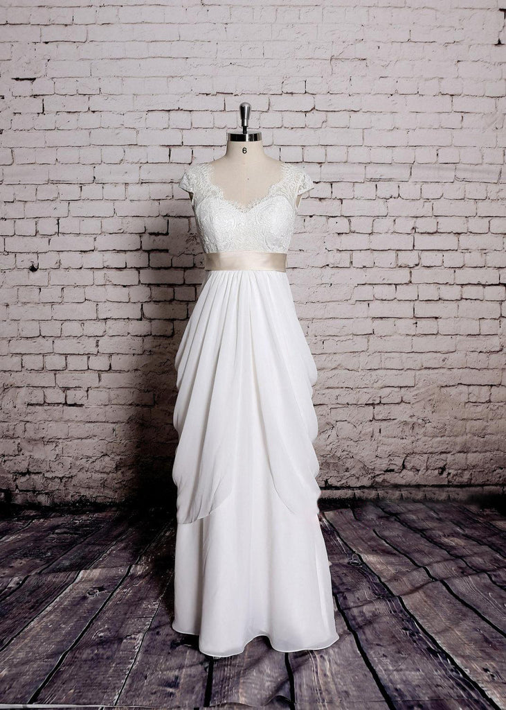 Cap Sleeve V-Neck A-Line Long Chiffon Dress With Satin Band-ET_711587 DorrisDress Cap Sleeve V-Neck A-Line Long Chiffon Dress With Satin Band-ET_711587 DorrisDress