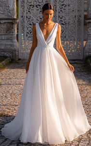 Elegant V-neck Ball Gown Chiffon Chapel Train Wedding Dress with Sash