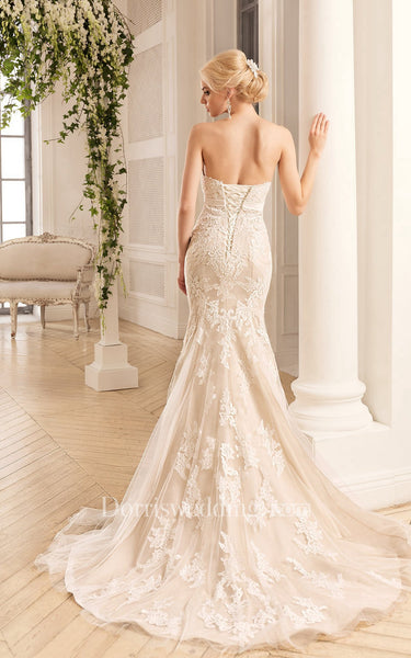Mermaid Long Sweetheart Sleeveless Backless Lace Tulle Dress With Appliques And Broach