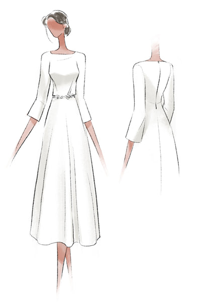 Natural Long Sleeve Taffeta Weddig Dress