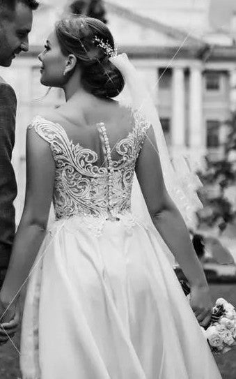 Satin Lace Floor-length Brush Train A Line Sleeveless Casual Wedding Dress