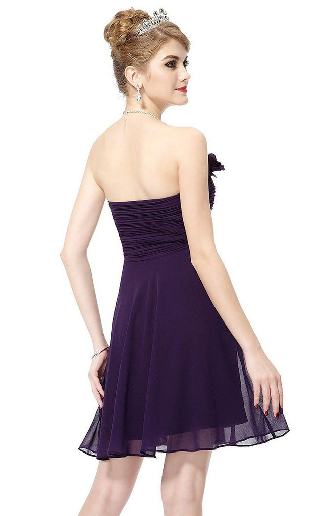 Strapless Mini Chiffon Dress With Flower Detail-310479 – DorrisDress