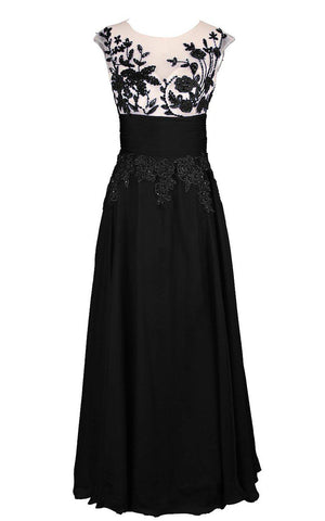 Cap-sleeved A-line Gown With Appliques and Keyhole-310612