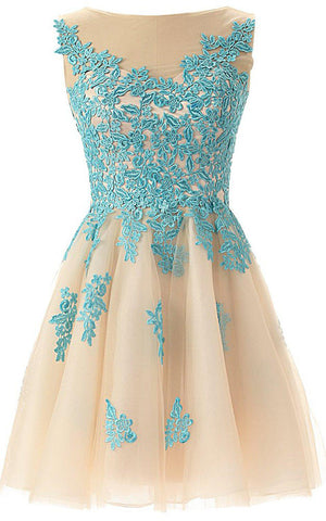 Magical A-line Tulle Short Dress With Lace Appliques-310812
