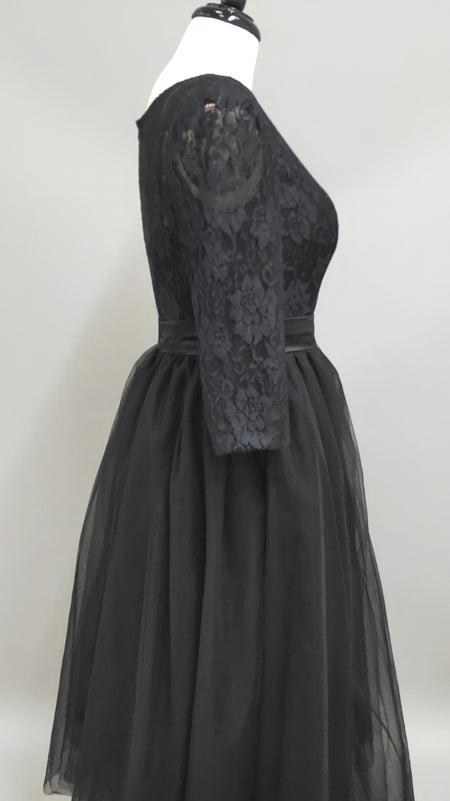 Sexy Black Lace 3 4 Sleeve Prom Dresses 2018 Tulle Tea-Length-z318851 –  DorrisDress
