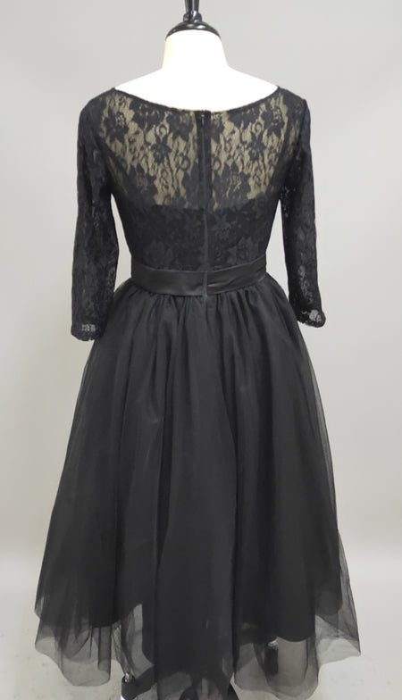 Sexy Black Lace 3 4 Sleeve Prom Dresses 2018 Tulle Tea-Length-z318851 –  DorrisDress