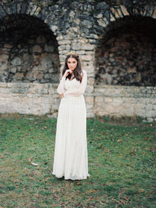 Boho Non-Corset Lace Wedding Dress With Long Sleeves