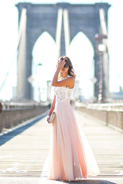 Lace Chiffon Sleeveless Floor Length Prom Dress