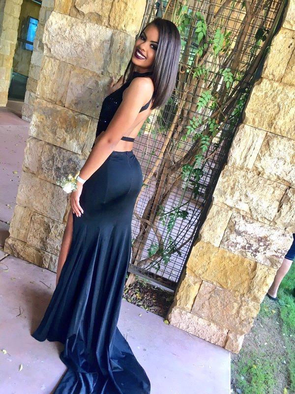 Sexy Black Halter Sleeveless 2016 Prom Dresses Slit with Appliques-323542 Sexy Black Halter Sleeveless 2016 Prom Dresses Slit with Appliques-323542