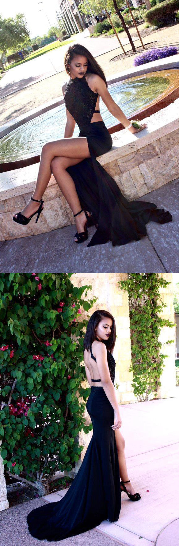 black sexy 2016 prom dress Halter Sleeveless Dresses Slit with Appliques-323 – DorrisDress Classic A-line Off-Shoulder High-end parentId:767420 Back Details Condition:Excellent