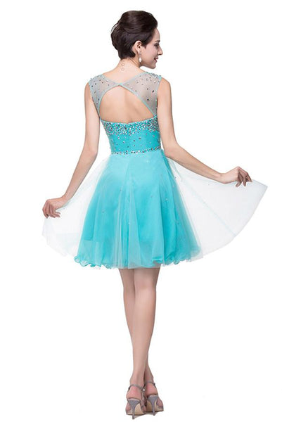 Classic Sleeveless Tulle Short Homecoming Dress With Crystals-324744