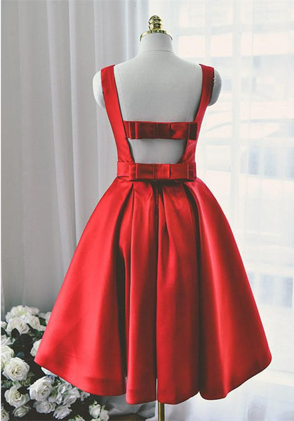 High Quality Bateau Red Short Homecoming Dress Bowknot-324749