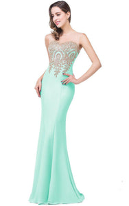 Mermaid Sleeveless Mermaid Satin Lace Appliqued Dress-331715