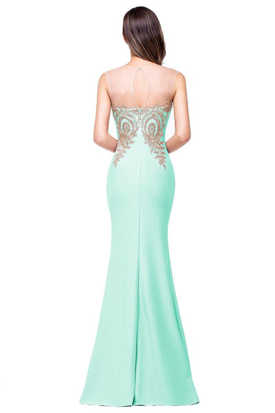 Mermaid Sleeveless Mermaid Satin Lace Appliqued Dress-331715