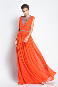 A-Line Floor-length Jewel Chiffon Sleeveless Prom Dress with Beading and Ruching-334083