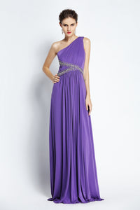 A-Line Floor-length One-shoulder Chiffon Sleeveless Prom Dress with Beading and Ruching-334091