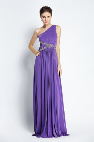 A-Line Floor-length One-shoulder Chiffon Sleeveless Prom Dress with Beading and Ruching-334091