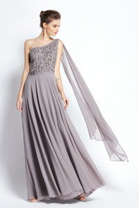 A-Line Floor-length One-shoulder Chiffon Sleeveless Prom Dress with Beading and Draping-334093
