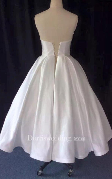 Taffeta A-Line Strapless Tea Length Ball Gown