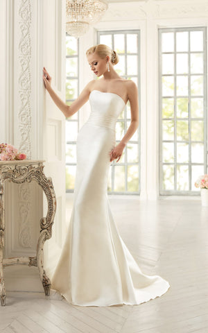 Sheath Strapless Sleeveless Lace-Up Long Satin Wedding Dress