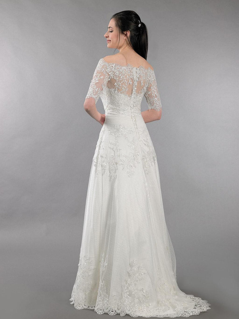 alencon lace wedding dress Lace Wedding Dress With Off Shoulder Bolero Alencon Lace-ET_711583 – DorrisDress