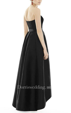 Satin High-low Ball Gown Dress with Pleats
