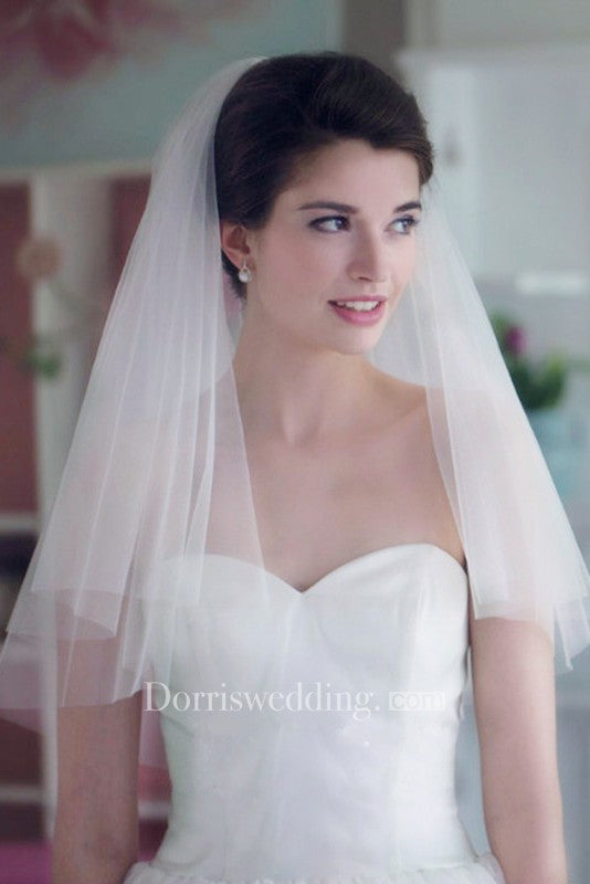 Short Veil Double-layer Simple Headband With Hair Comb Wedding Accessories 