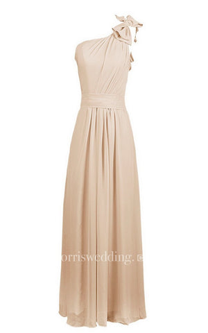 One-shoulder Chiffon Dress With Bow at Shoulder