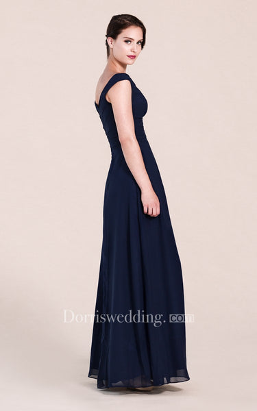 Off-shoulder A-line Chiffon Gown With V-back