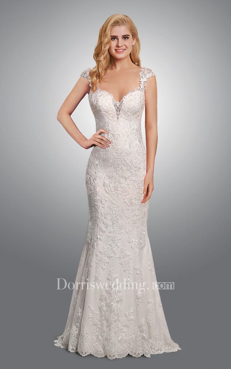 Delicate Floral Lace Wedding Dress With Open Back