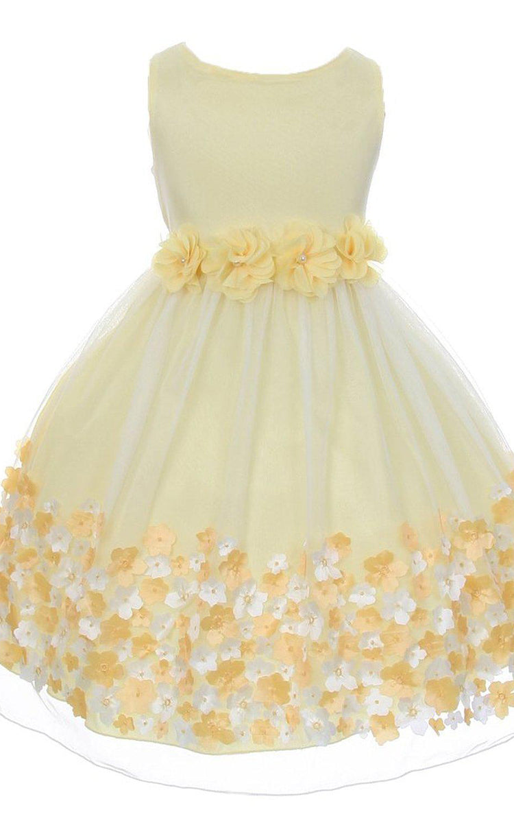 Sleeveless A-line Dress With Floral Hemline-400318