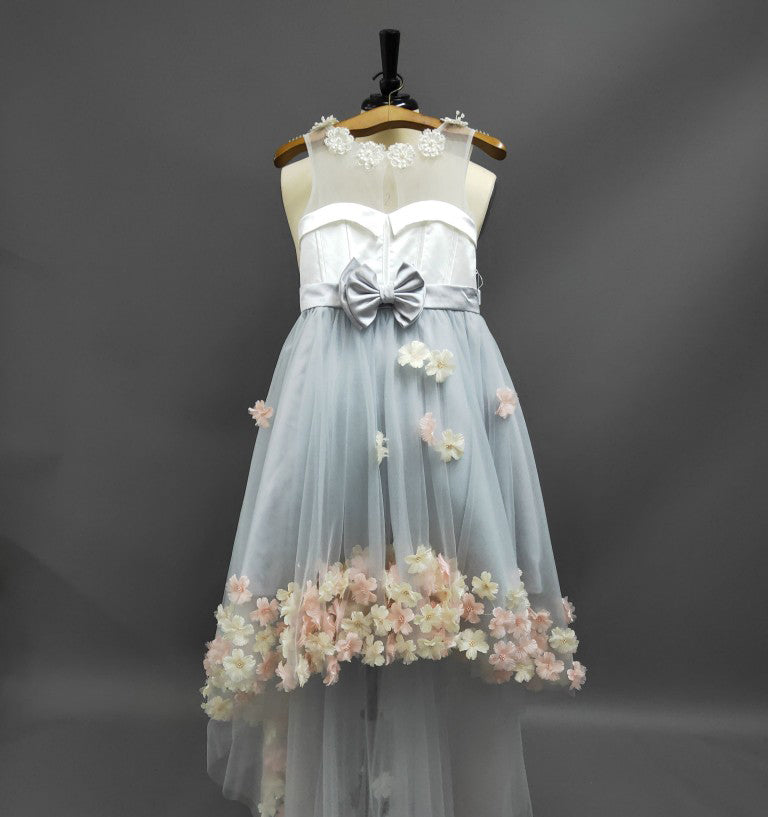 Sleeveless Pearl Neckline High Low Tulle Dress With Flowers