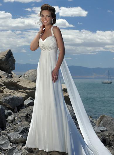 Empire Waist Spaghetti Straps Brush Train Chiffon Beach Wedding Dress-708722 Empire Waist Spaghetti Straps Brush Train Chiffon Beach Wedding Dress-708722