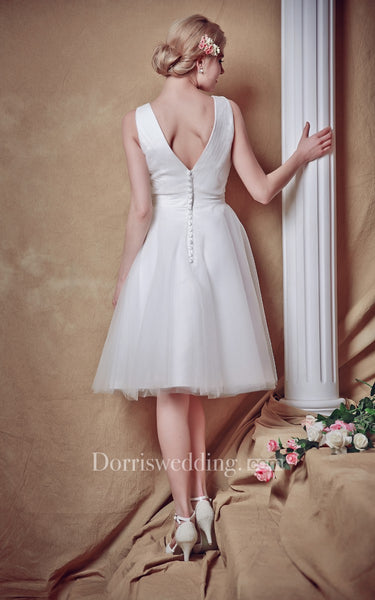 Glam Lovely Sleeveless V-neck Belted Short Wedding Dress