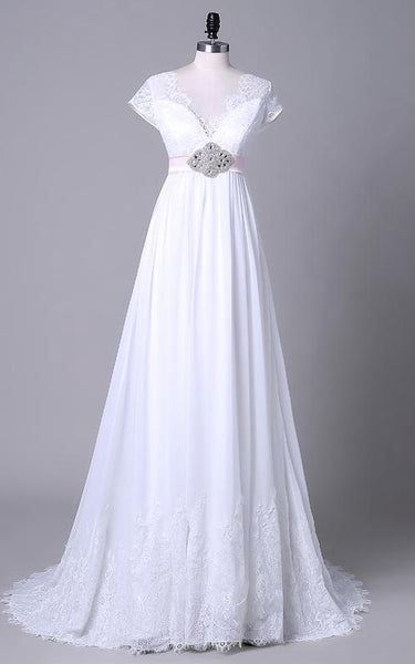 V-Neckline Lace Satin Off-The-Shoulder Tea-Length Sequined Chiffon Dress