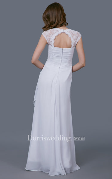 Elegant Side-draped Wedding Gown With Lace Cap Sleeves