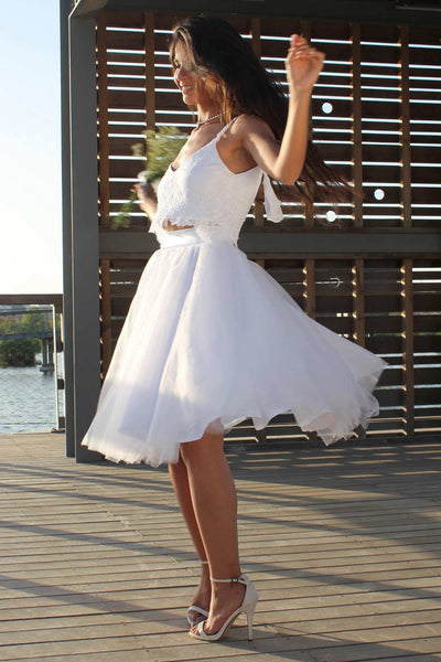 Spaghetti Short A-Line Two-Piece Wedding Dress With Lace