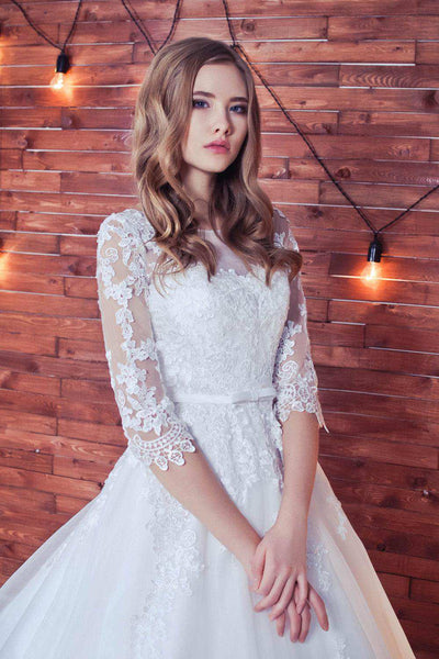 Ball Gown Long Sleeve Tulle Lace Wedding Dress