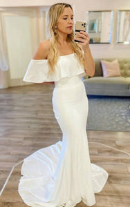 Sexy Mermaid Satin Off-the-shoulder Wedding Dress With Open Back And Court Train