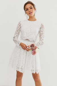 Chic Two Piece Long-sleeve Short Lace Wedding Dress