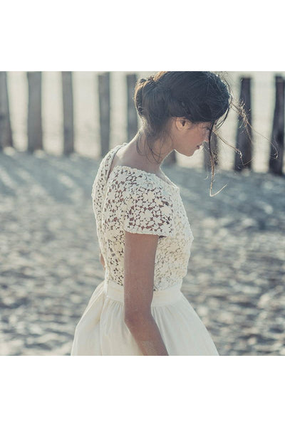 A-Line Cap Sleeve 3-4 Length Jewel White Newest Dress