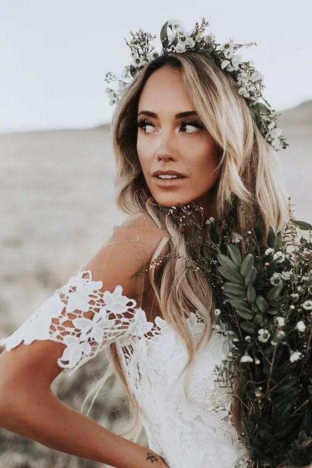 Bohemian Country Style Lace Off-the-shoulder Short Sleeve Wedding Dres DorrisDress Bohemian Country Style Lace Off-the-shoulder Short Sleeve Wedding Dres DorrisDress