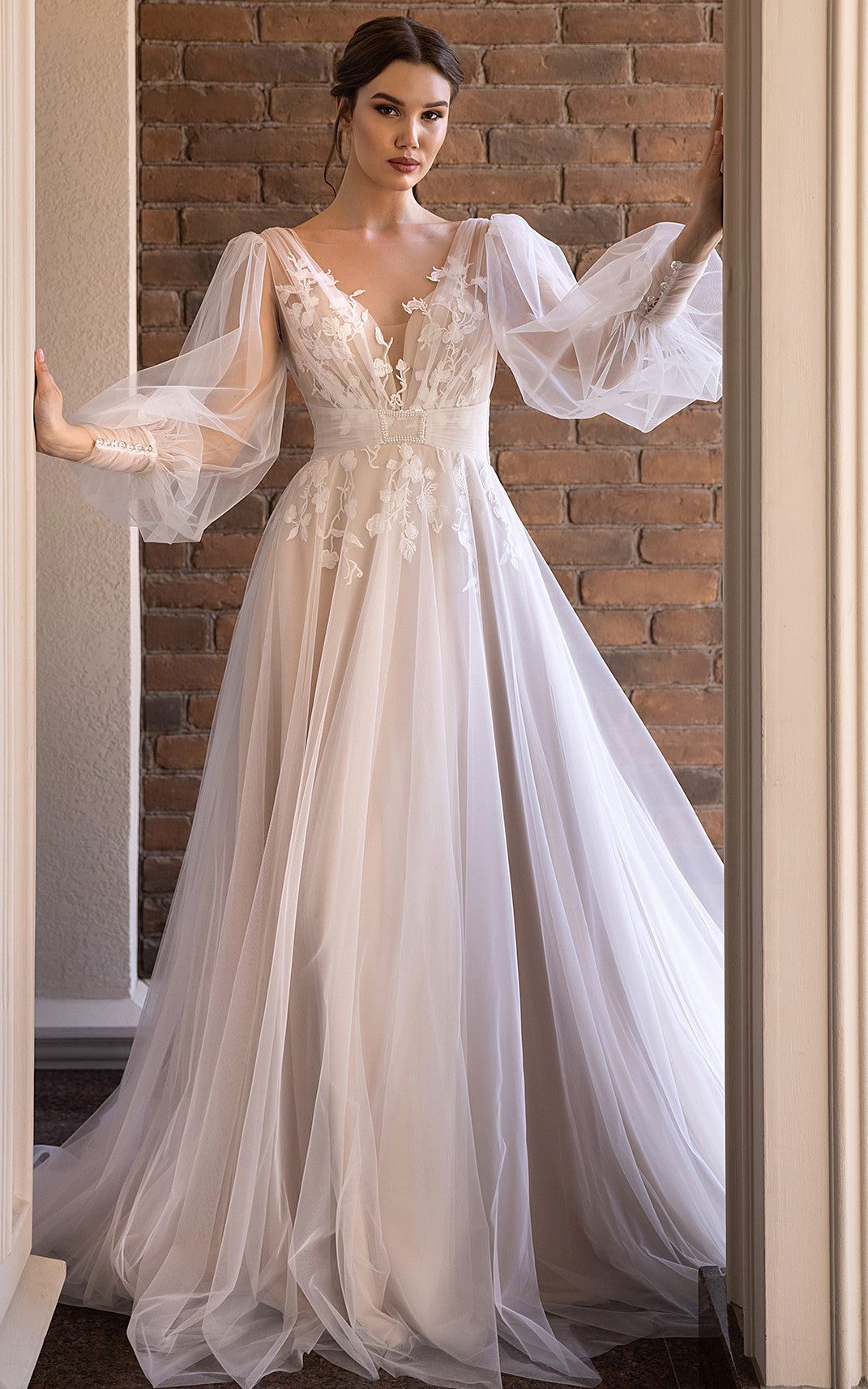 A-Line Casual V-neck Lace Wedding Dress With Deep-V Back And Appliques DorrisDress A-Line Casual V-neck Lace Wedding Dress With Deep-V Back And Appliques DorrisDress